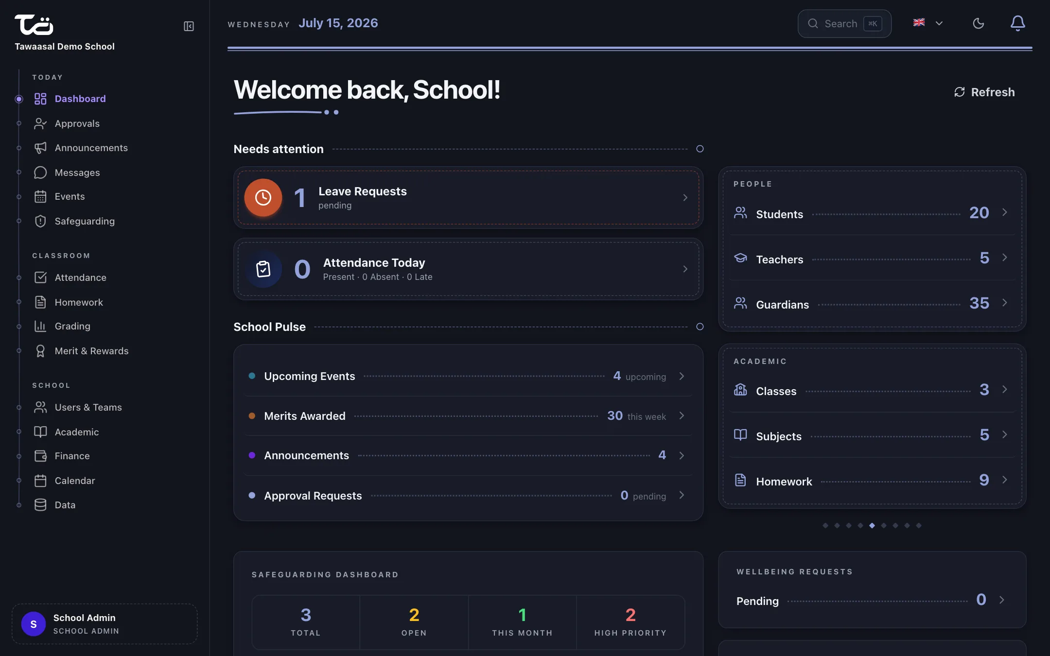 The web app in dark mode